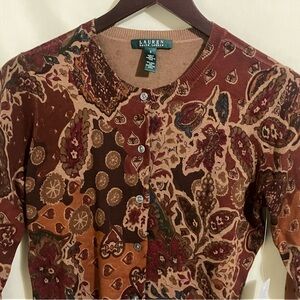 Lauren Ralph Lauren Women's Vintage Silk Blend Paisley Pattern Cardigan Size S